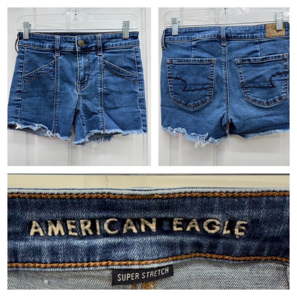 American Eagle Super Stretch Raw Frayed Hem Midi Denim Jean‎ Shorts Women's 4
